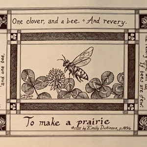 Emily Dickinson poetry notecards- To make a prairie- 6pack of ivory cards with envelopes, drawn by LC DeVona