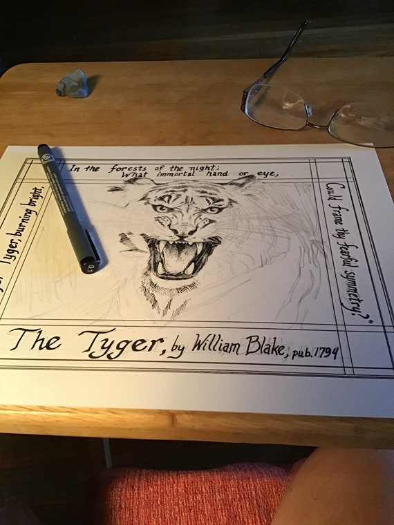 The Tyger 6 Pack Of Ivory Notecards With Envelopes Drawn By Etsy