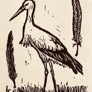 White Stork (Ciconia ciconia)- set of 6 blank, ivory notecards with envelopes created, carved and printed by LC DeVona
