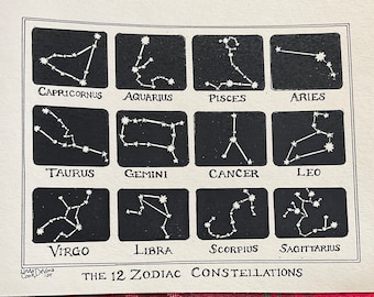 Zodiac Constellations 6-pack of ivory notecards with envelopes, drawn and printed by LC DeVona