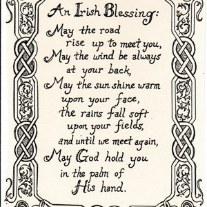 An Irish Blessing wiith illustrated border: 6-pack of blank, ivory notecards w envelopes illustrated by LC DeVona of an old,Irish blessing