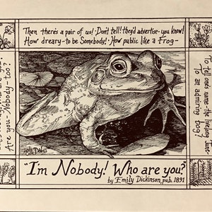 I’m Nobody! Who are you? By Emily Dickinson: 6-pack of ivory notecards with envelopes…illustrated by LC DeVona