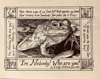 I’m Nobody! Who are you? By Emily Dickinson: 6-pack of ivory notecards with envelopes…illustrated by LC DeVona