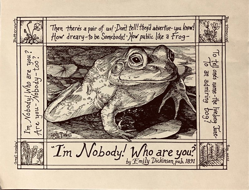 Im Nobody Who are you By Emily Dickinson: 6-pack of ivory notecards with envelopesillustrated by LC DeVona image 1