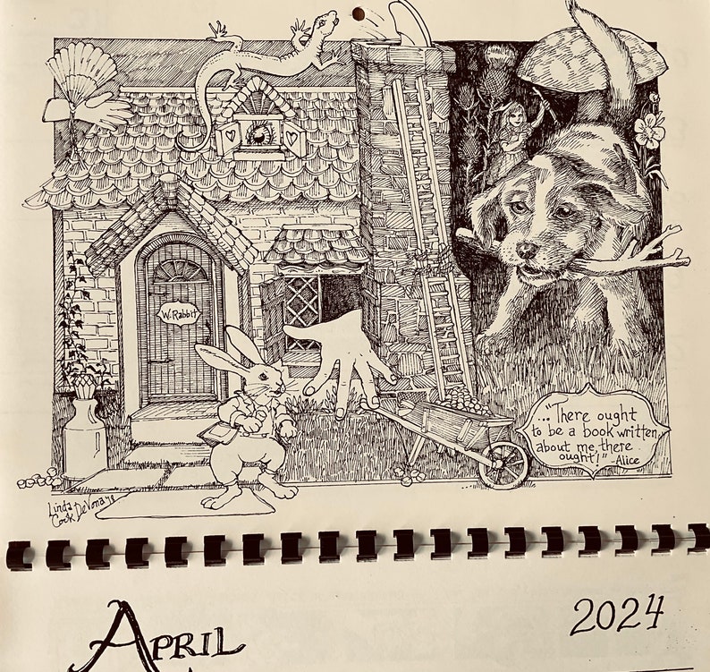 2024 Alice in Wonderland Wall calendar REPRINT drawn, printed, collated and produced by LC DeVona of Farmhouse Greetings image 4