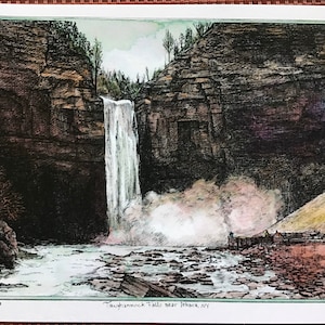 Taughannock Falls set of 4 color postcards on sturdy white cardstock illustrated by L C DeVona