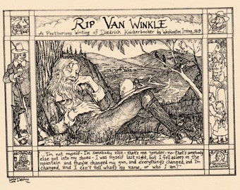 Rip Van Winkle: 6-pack of blank, ivory notecards with envelopes drawn by LC DeVona