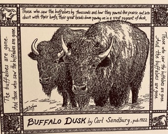 Buffalo Dusk poetry by Carl Sandburg: 6-pack of blank, ivory notecards with envelopes. Bison illustration by LC DeVona,  Farmhouse Greetings