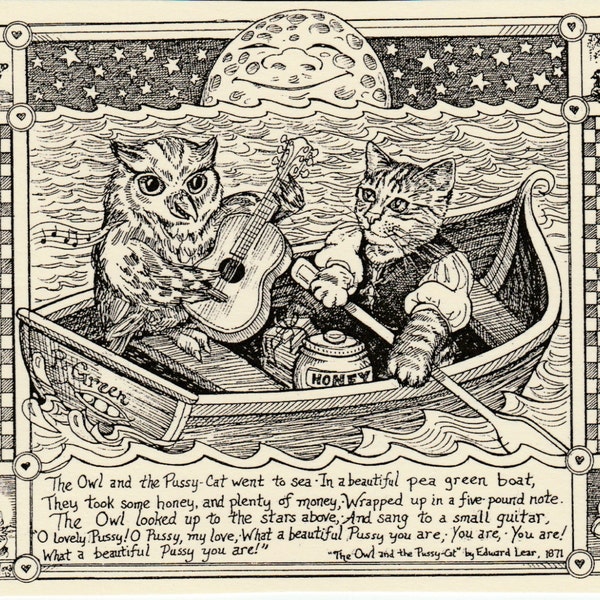 Owl and The Pussy-Cat Cards: 6-pack of blank, ivory notecards illustrated by LC DeVona of the Edward Lear verse The Owl and the Pussy-Cat