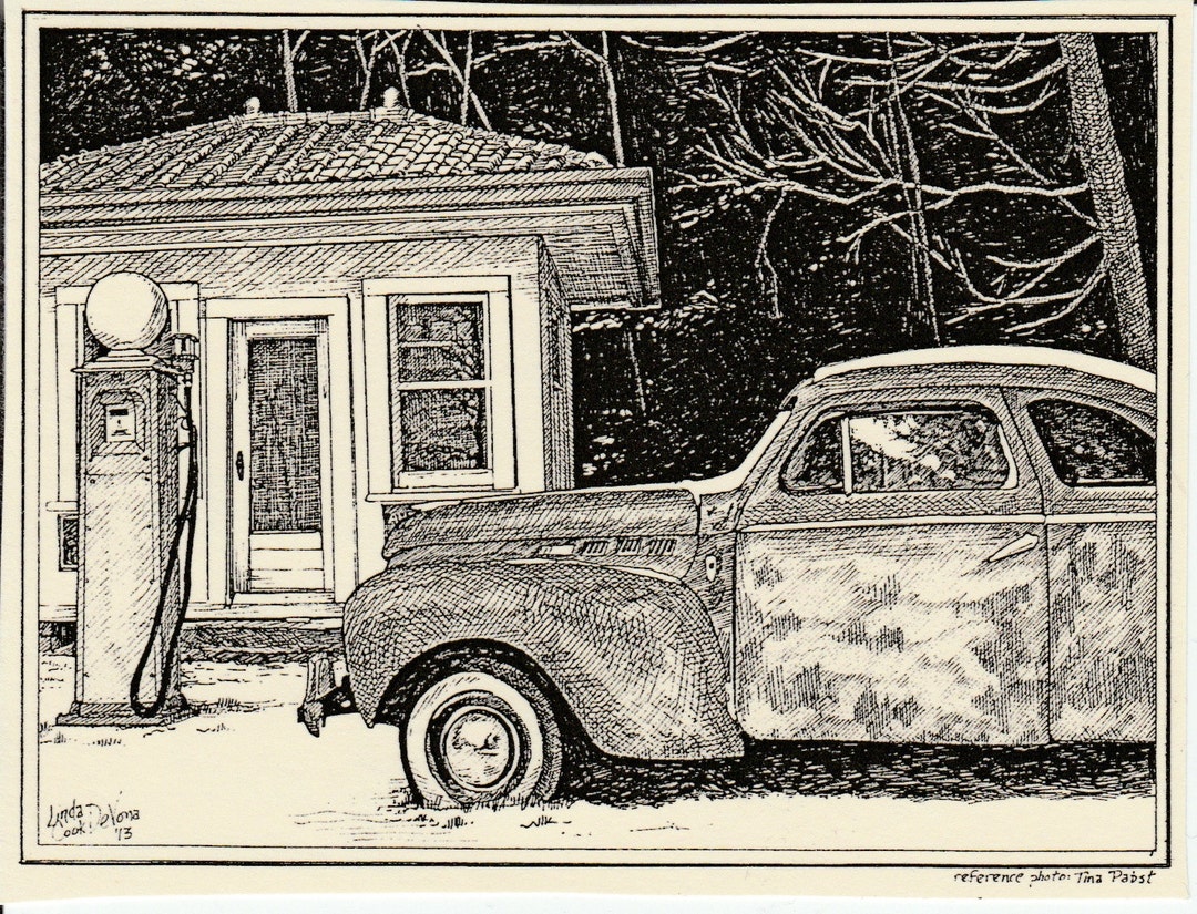 Vintage Car at Antique Pump and Filling Station: 6-pack of - Etsy