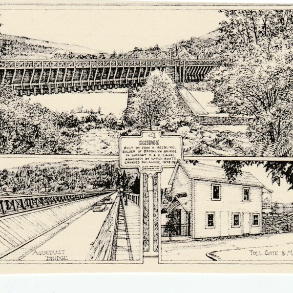 Aqueduct Bridge-This 6-pack of blank, ivory cards with matching envelopes features a pen-and-ink drawing by LC DeVona of a Roebling Bridge