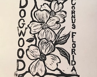 Dogwood ( Cornus Florida) -5”x7” blockprint notecard with envelope -designed, carved and printed by LC DeVona- suitable for framing