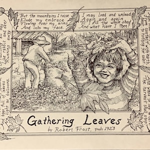 Robert Frost-Gathering Leaves…6-pack of poetry notecards w envelopes drawn by LC DeVona