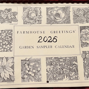 GARDEN Sampler 2026 Wall Calendar drawn and printed by LC DeVona of Farmhouse Greetings, Afton, NY