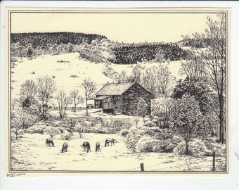 Barn #5 of Chenango County Barn series (1997) This 6-pack of barn notecards features an ink drawing of a scenic barn drawn by L.C. DeVona.