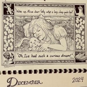 2024 Alice in Wonderland Wall calendar REPRINT drawn, printed, collated and produced by LC DeVona of Farmhouse Greetings image 9