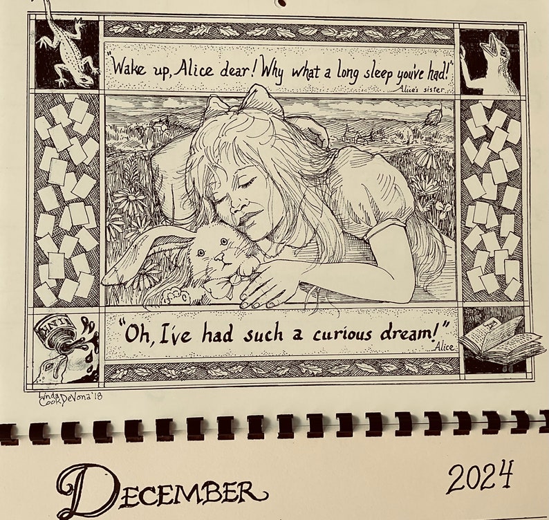 2024 Alice in Wonderland Wall calendar REPRINT drawn, printed, collated and produced by LC DeVona of Farmhouse Greetings image 9