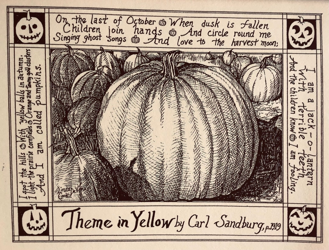 Pumpkin Cards Theme in Yellow Poem by Carl Sandburg 6pack of Blank
