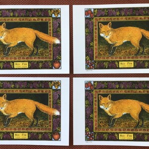 Red Fox set of 4 color postcards on white 80 cardstock drawn by LC DeVona image 4