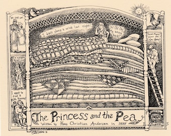 Princess and the Pea:6-pack of blank, ivory notecards with envelopes -LC DeVona illustrations of HC Andersen tale