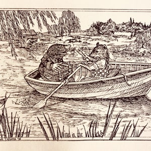 Wind in the Willows-Ratty and Mole on the river: 6-pack of ivory notecards w envelopes drawn by LC DeVona of Farmhouse  Greetings