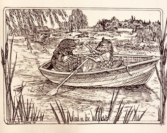 Wind in the Willows-Ratty and Mole on the river: 6-pack of ivory notecards w envelopes drawn by LC DeVona of Farmhouse  Greetings