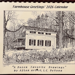 2026 Farmhouse Greetings&#39; “A Dozen Favorite Drawings” wall calendar (#5), drawn and printed by L.C. DeVona, Afton, NY