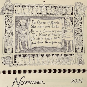 2024 Alice in Wonderland Wall calendar REPRINT drawn, printed, collated and produced by LC DeVona of Farmhouse Greetings image 8