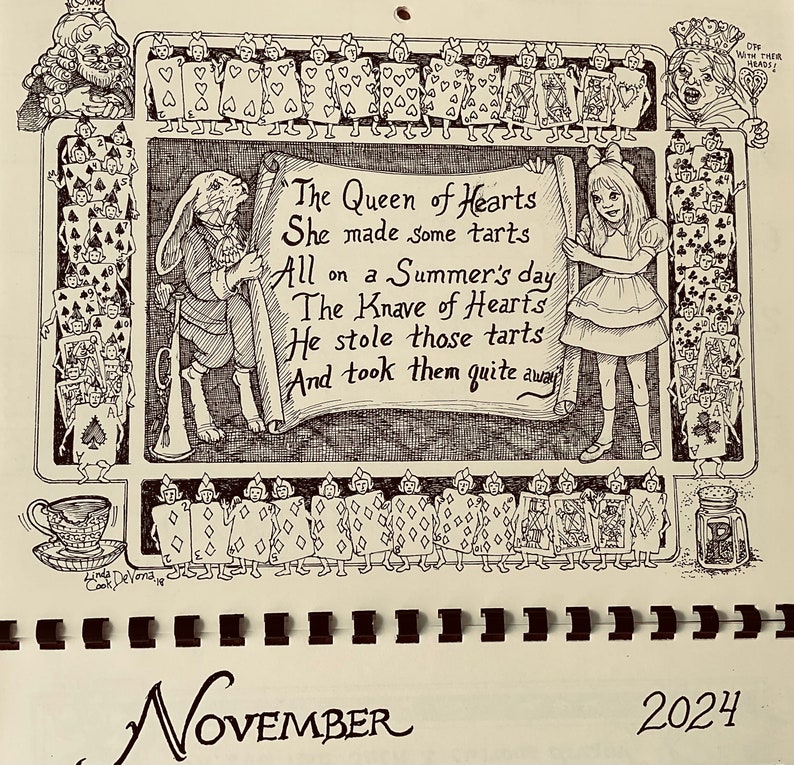 2024 Alice in Wonderland Wall calendar REPRINT drawn, printed, collated and produced by LC DeVona of Farmhouse Greetings image 8