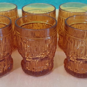 Set of 6 vintage glasses, amber, brown, 70s, water glass, juice glass