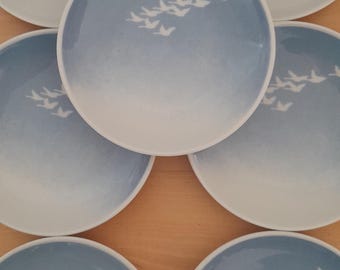 Small, blue vintage plates, bowls, swan, danish