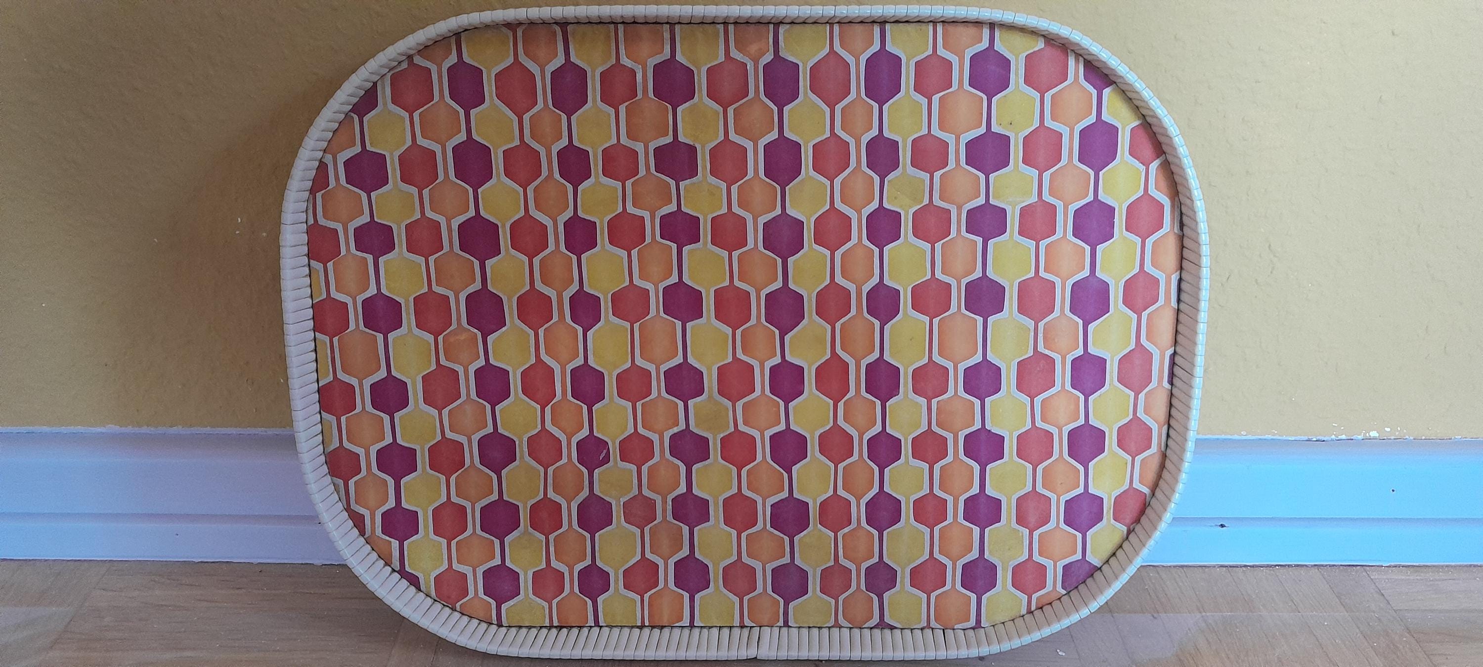 Vintage 70s tablet, orange, red, wood&plastic