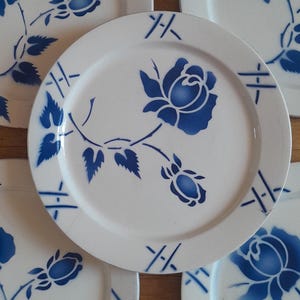 Set of 5 Faienceries de Longchamp, France, Vintage Telker, Spritzdecor, Rose, Ceramic
