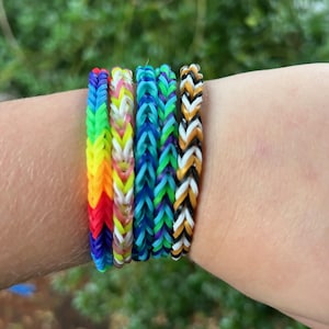 Handmade Rainbow Loom Fishtail Rubber Band Bracelet | Kids Colorful Stretch Jewelry | Custom Beaded Wristband