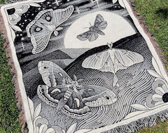 Blanket- Moths, Moon, Starry Night, Luna Moth