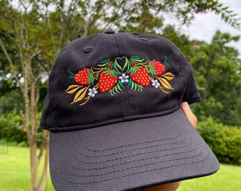 Strawberry Embroidery Organic Cotton Baseball Cap