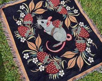 Strawberry Mouse Blanket 100% cotton 50” x 60”