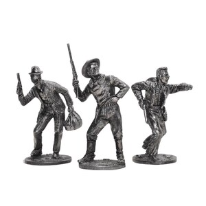 American Western Cowboys Polished Metal Sculpture Collectable Miniature Figurine Soldiers Wild West Decoration Statue NOT a TOY! SET of 3.