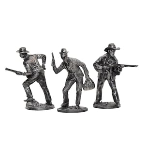 American Western Cowboys Polished Metal Sculpture Collectable Miniature Figurine Soldiers Wild West Decoration Statue NOT a TOY! SET of 3.
