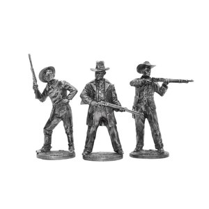 American Western Cowboys Polished Metal Sculpture Collectable Miniature Figurine Soldiers Wild West Decoration Statue NOT a TOY! SET of 3.