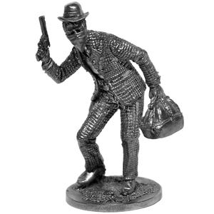 American Western Outlaw Cowboy Polished Metal Sculpture Collectable Robber Miniature Figurine Soldier Wild West Bandit NOT A TOY !