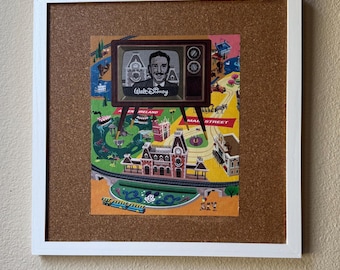 Disney Pin Board Walt Disney Map made from Kids Little Golden Books NO PINS INCLUDED. Disneyland Disneyworld Mickey Cars Pluto Ariel Stitch
