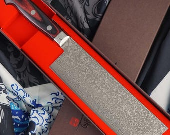 Nakiri Japanese kitchen knife Yoshimi Kato VG-10 Nickel Damascus 16.5cm
