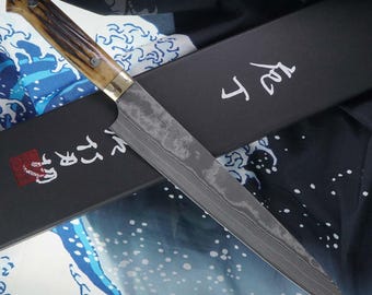 Sujihiki Japanese kitchen knife Takeshi Saji VG10, bull bone HA4611 24cm