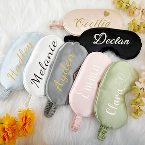 Máscara de cetim de seda personalizada com nome, máscara de luxo para os olhos, máscara de dormir, presente para madrinha, presente para festa de casamento, despedida de solteira, presente para ela