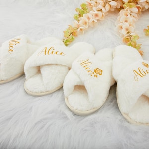 Custom Fluffy Slippers,Personalized Bride Slippers,Fluffy Bridesmaid Slippers,Christmas party slippers,Bridal Shower Gifts,Wedding slippers