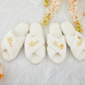 Custom Fluffy Slippers,Fluffy Cross slippers,Christmas party slippers,Personalized Gift for Best friend,Fluffy Bridesmaid Slippers