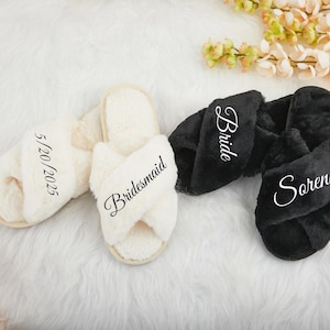 Custom Bachelorette Party Fluffy Slippers slippers,Fluffy Slippers,Bridesmaid Gift,bridesmaid proposal,bridal shower gift,wedding slippers