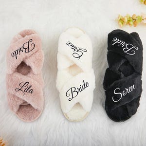 Custom Fluffy Cross slippers,Bridesmaid Fluffy Slippers,Bachelorette party slippers,Bridesmaid Gift, Christmas Gift,Custom Bride Slippers