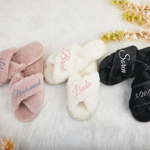 Custom Fluffy Slippers | Personalized Bride Slippers | Fluffy Bridesmaid Slippers | Bridal Party | Bachelorette Party Gift